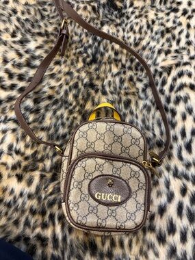 Fashion Nova Brown Monogram Crossbody with Yellow Accent